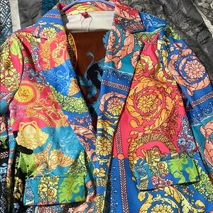 Versace Pink and Blue Blazer with Ornate Patterns